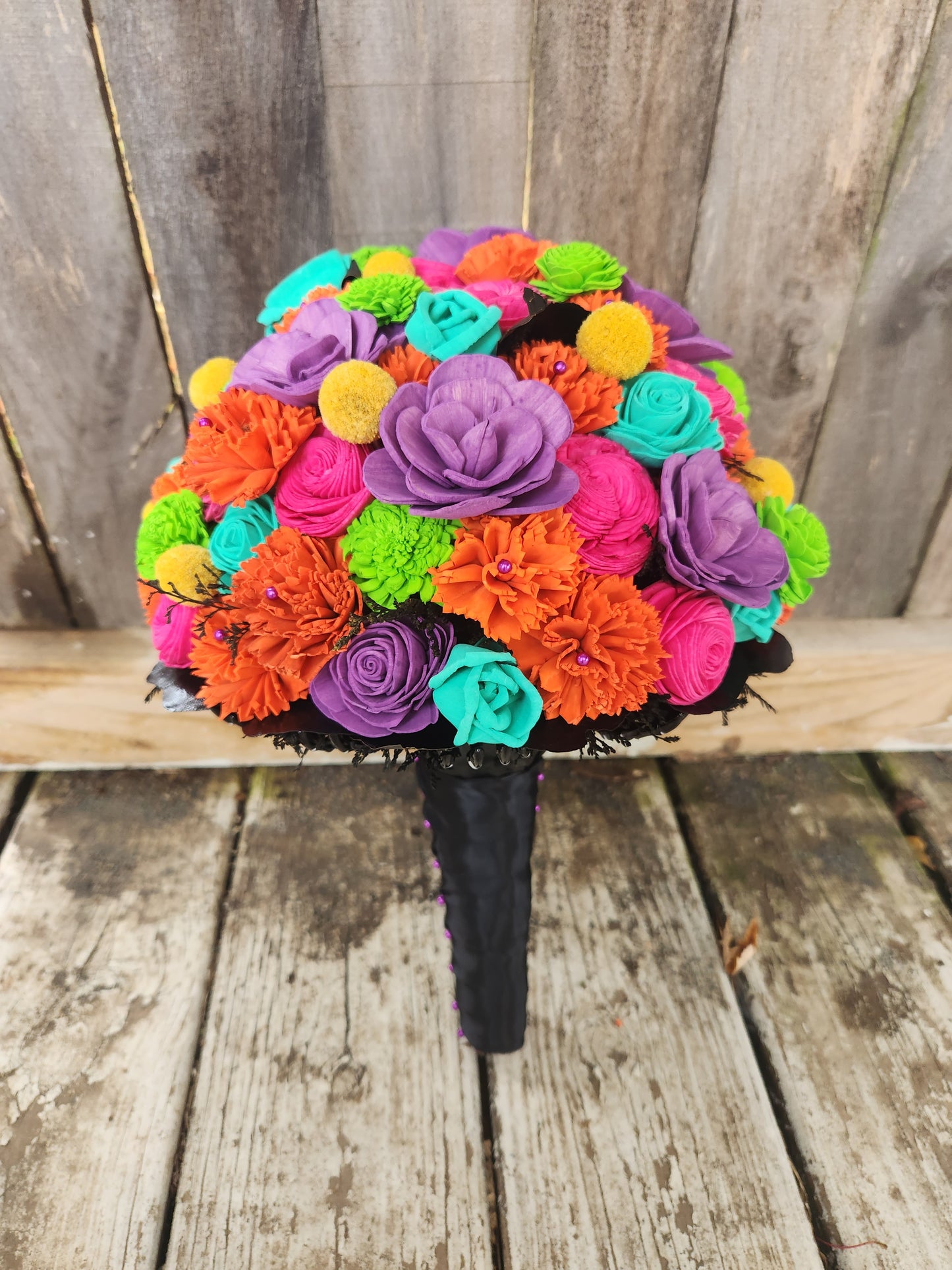 Día de los Muertos, Day of the Dead, Inspired Sola Wood Flower Bouquet, Dried Greenery, Preserved, Colorful
