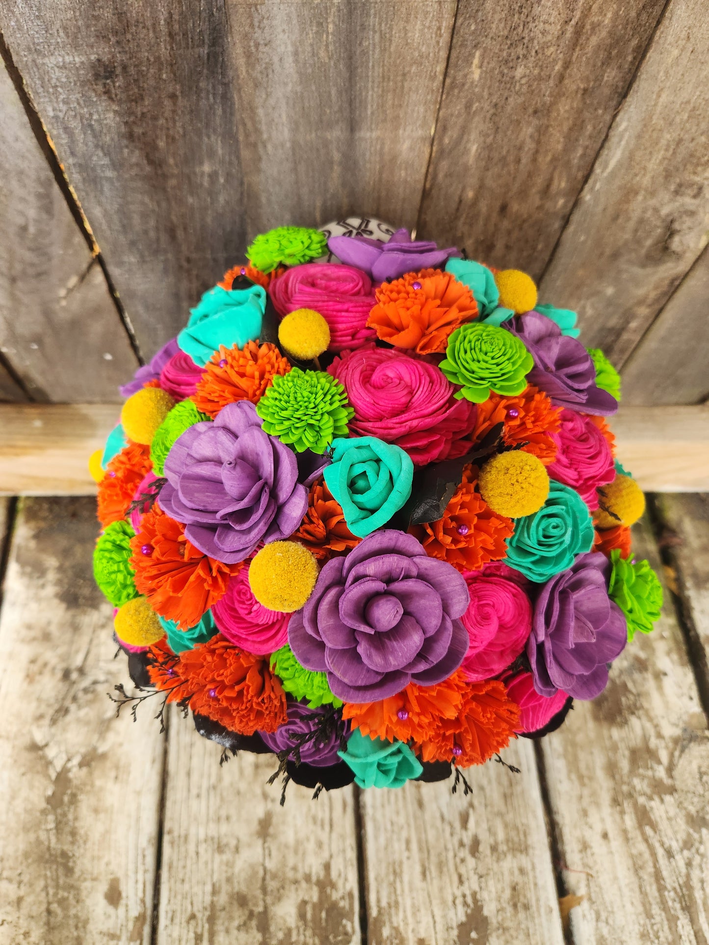Día de los Muertos, Day of the Dead, Inspired Sola Wood Flower Bouquet, Dried Greenery, Preserved, Colorful