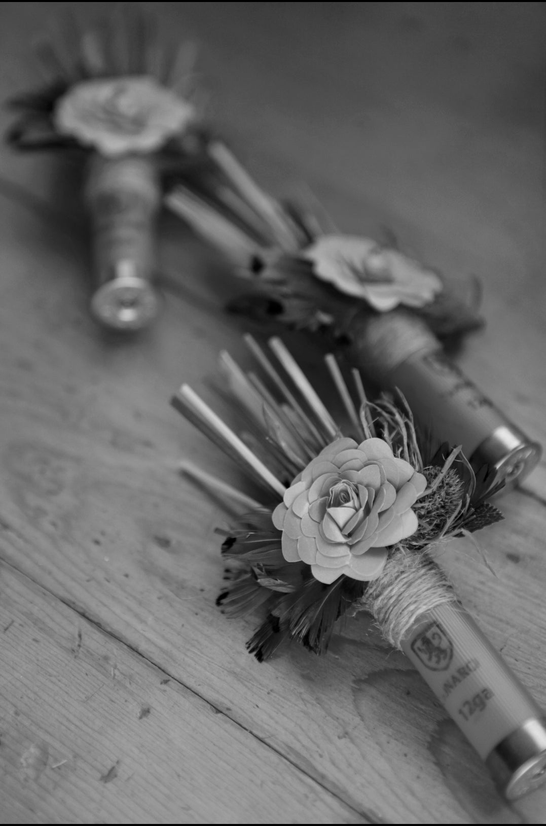 Orange Shotgun Shell Boutonniere, lapel, buttonhole, pin-on, corsage, Dried Wheat, Grass, Thistle, Pheasant Feathers