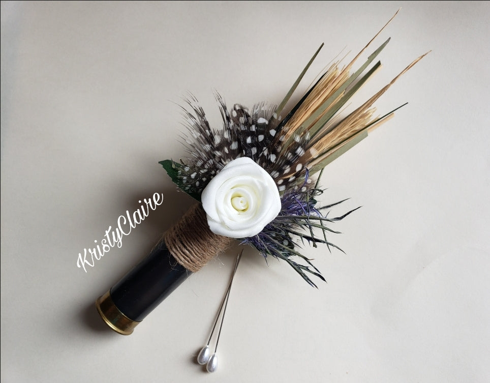 Black Shotgun Shell Boutonniere, Lapel, Pin-on, Corsage, Country, Wedding