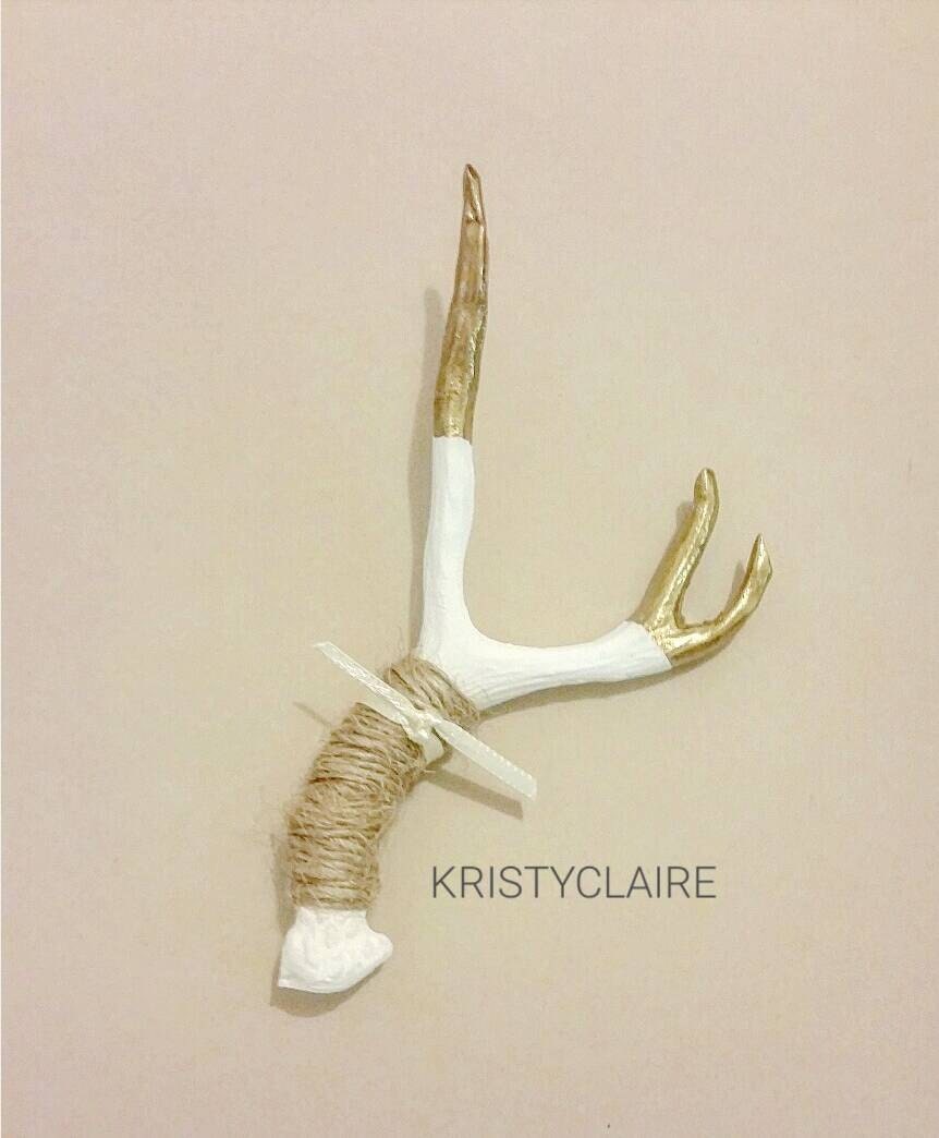 Antler Boutonniere, Gold Tipped, Faux, Resin,Twine Buttonhole, Lapel, Pin-on, Corsage, Mini Antler, Taxidermy