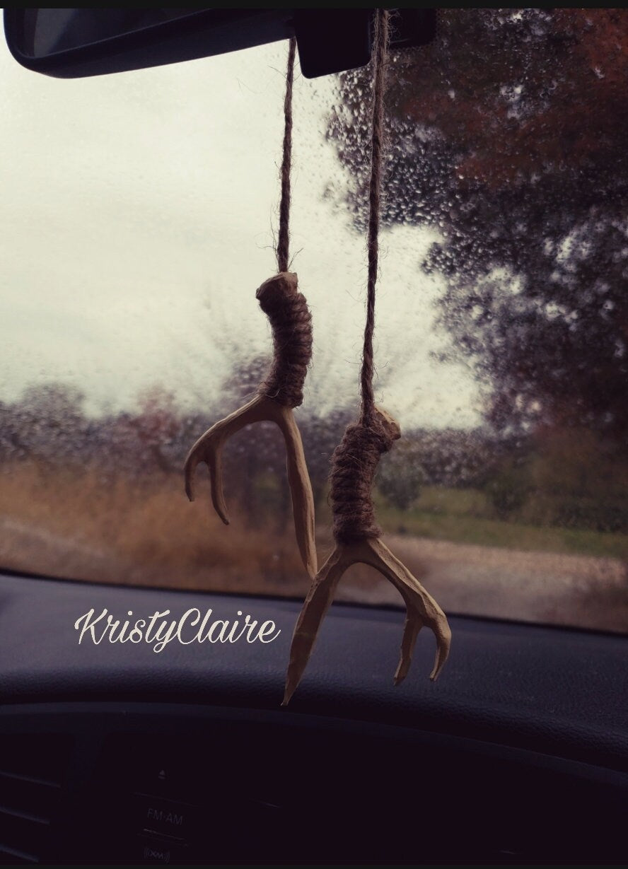 Rear View Mirror Antler Accessories, Ivory, Charm, Decoration, Hanger, Faux Antlers