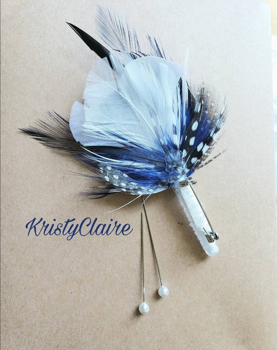 Navy Blue, Grey, White, Black, Fishing Boutonniere, Buttonhole, Lapel, Pin-on, Corsage