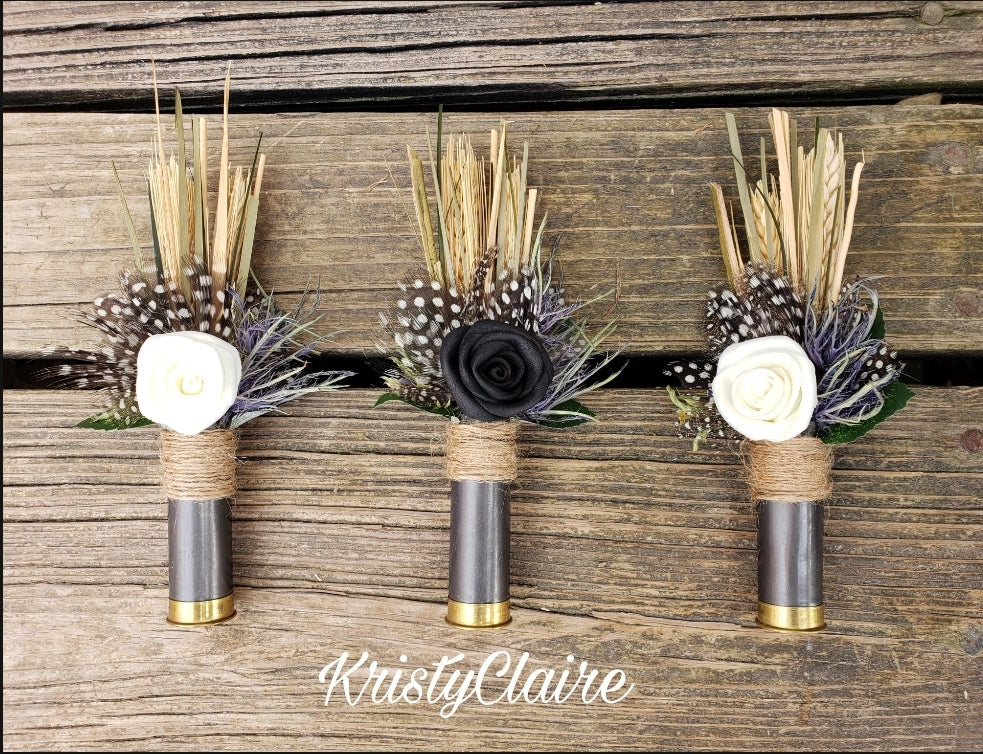 Black Shotgun Shell Boutonniere, Lapel, Pin-on, Corsage, Country, Wedding