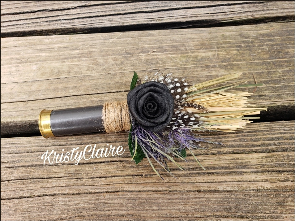 Black Shotgun Shell Boutonniere, Lapel, Pin-on, Corsage, Country, Wedding