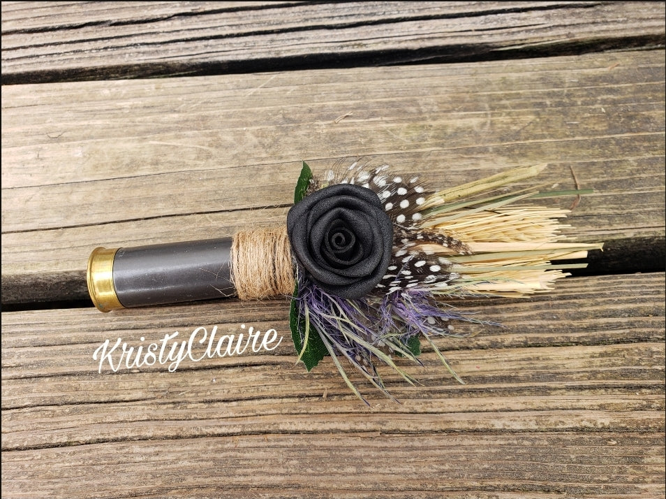 Black Shotgun Shell Boutonniere, Lapel, Pin-on, Corsage, Country, Wedd ...