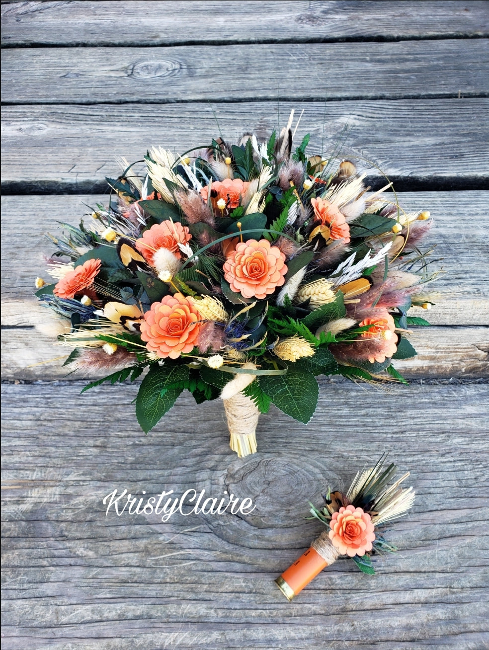 Orange Paper Flower Bridal Bouquet, Wildflower, Dried, Preserved, Rustic, Country, Outdoorsy, Barn, Fishing, Wedding Bouquet