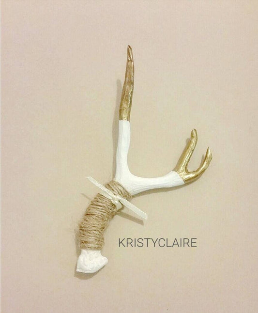 Antler Boutonniere, Gold Tipped, Faux, Resin,Twine Buttonhole, Lapel,  Pin-on, Corsage, Mini Antler, Taxidermy