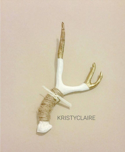 Antler Boutonniere, Gold Tipped, Faux, Resin,Twine Buttonhole, Lapel, Pin-on, Corsage, Mini Antler, Taxidermy