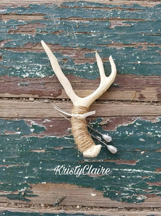 Ivory Antler Boutonniere, Faux, Pin-on, Lapel, Buttonhole, Mini Antler, Taxidermy