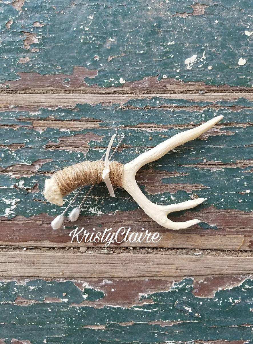 Ivory Antler Boutonniere, Faux, Pin-on, Lapel, Buttonhole, Mini Antler, Taxidermy